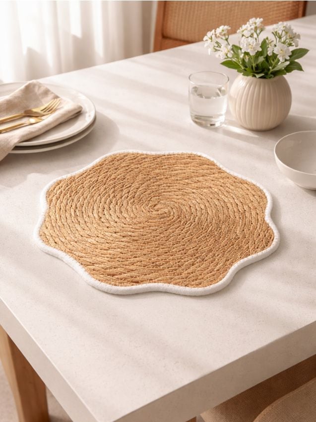 Sinsay - Suport de masă împletit cu margine ondulată - alb