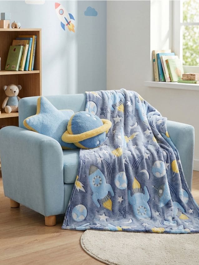 Sinsay - Pătură din flanel care luminează în întuneric cu motiv cosmic - indigo