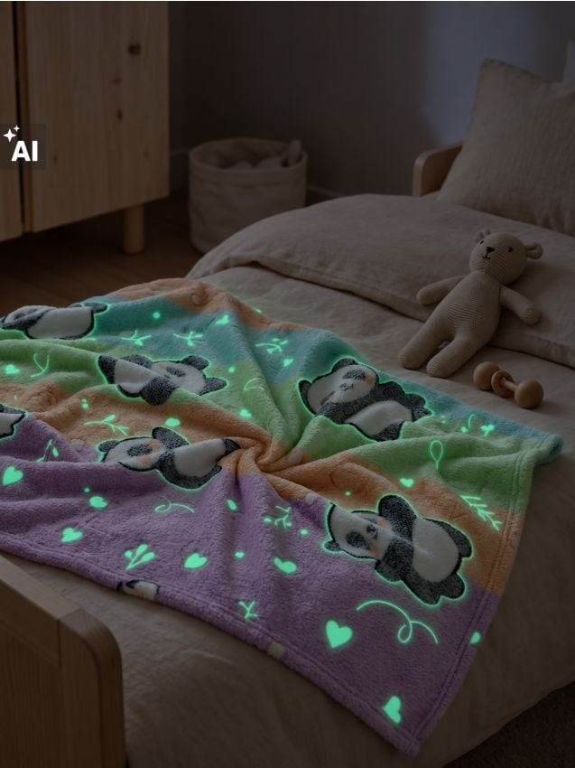 Sinsay - Pătură din flanel care luminează în întuneric, cu motiv de panda - multicolor