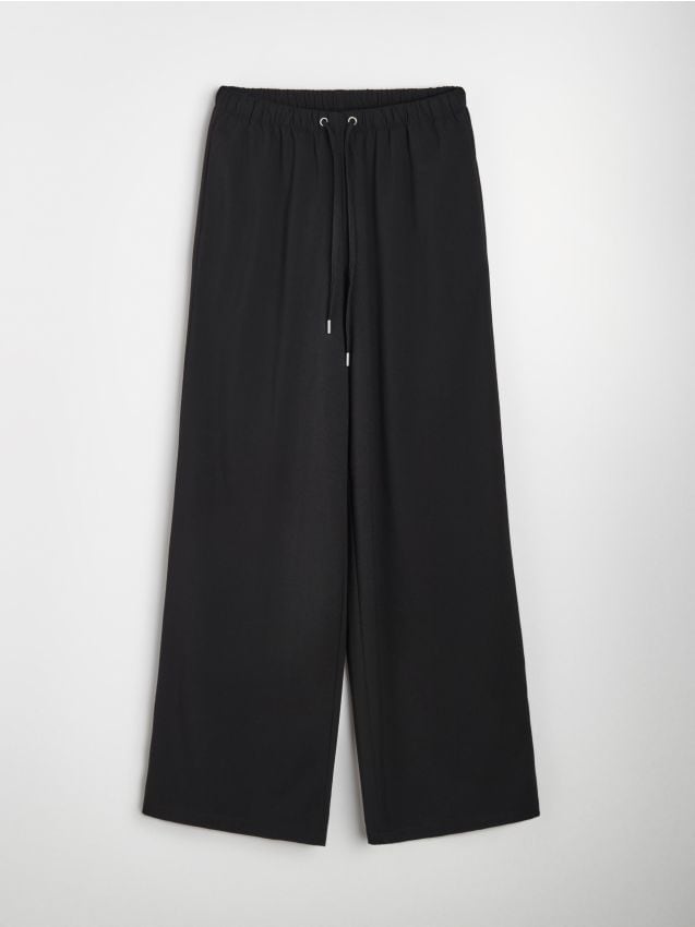 Sinsay - Pantaloni wide leg cu amestec de viscoză - negru
