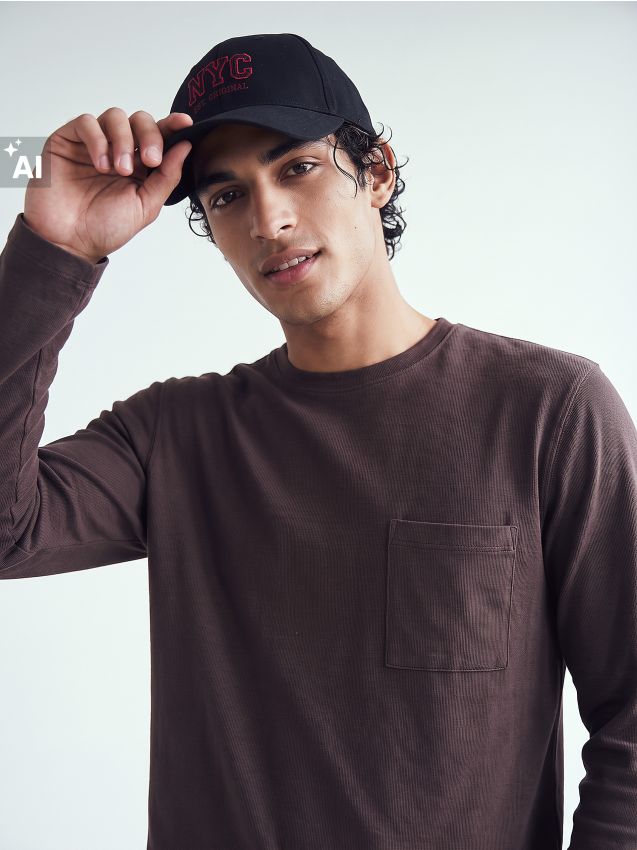 Sinsay - Tricou din bumbac, cu mânecă lungă - cacao-cu-lapte
