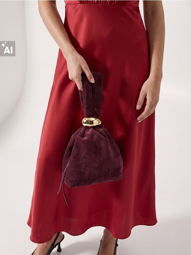Sinsay - Poșetă de seară tip săculeț cu închidere decorativă - roșu-aprins