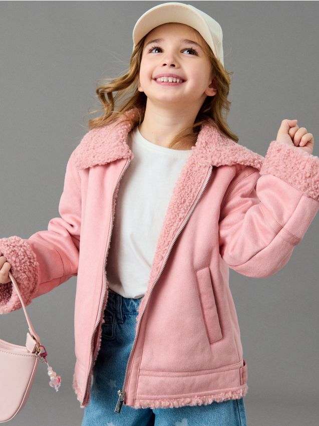 Sinsay - Umelý kožuch s golierom - popolavá ružová