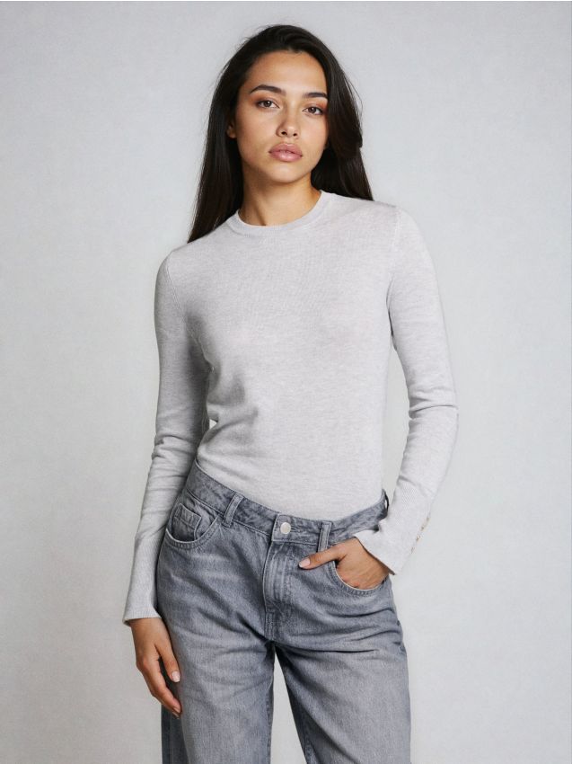 Sinsay - Prúžkovaný pletený sveter - svetlošedá