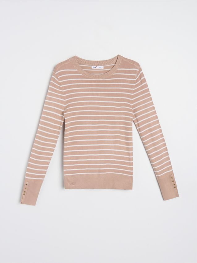 Sinsay - Sweter z wiskozą w paski - beżowy