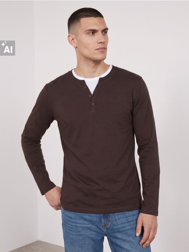 Sinsay - Tricou din bumbac, cu mânecă lungă - cacao-cu-lapte