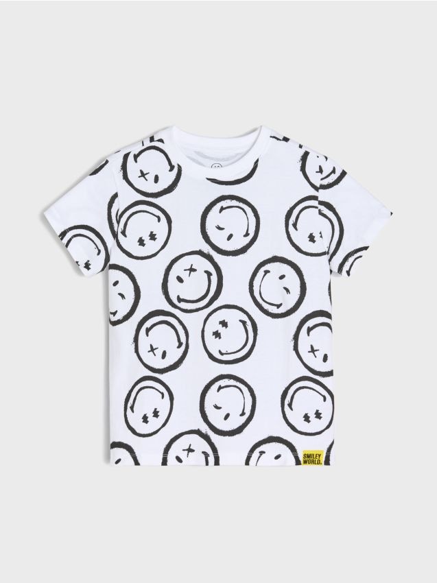 Sinsay - Bawełniana koszulka z krótkim rękawem Smiley - biały