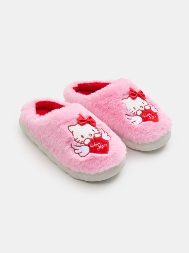 Sinsay - Papuci cu blană sintetică Hello Kitty - roz-pastel