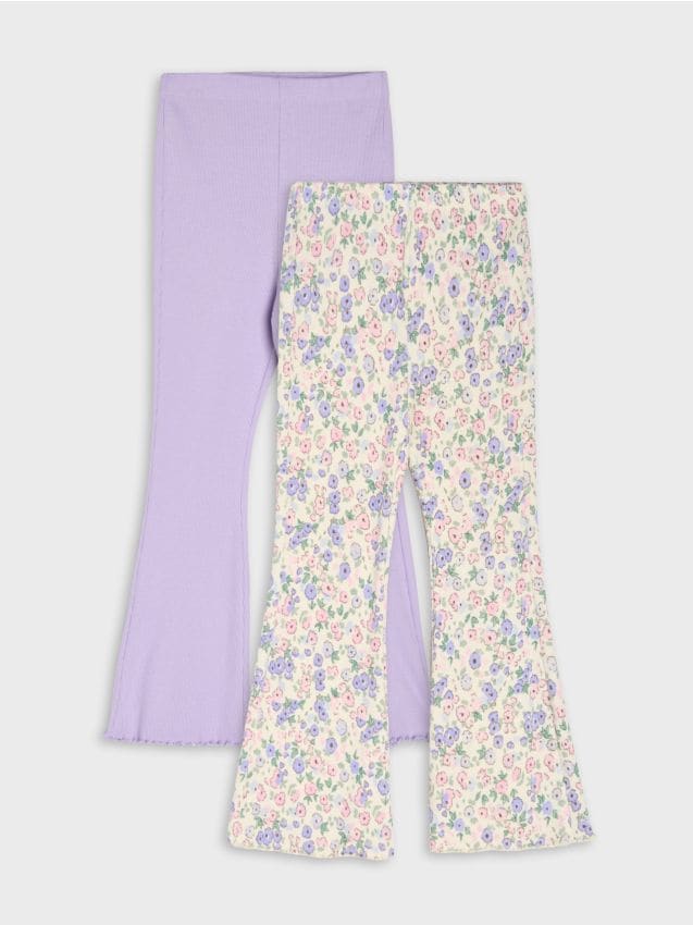 Sinsay - Colanți flare din bumbac din tricot reiat cu model floral - multicolor