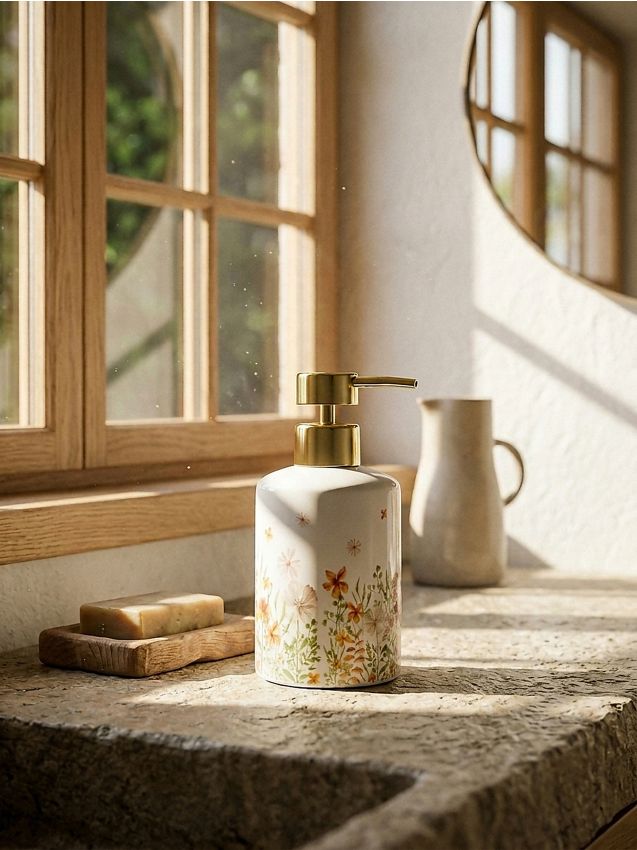 Sinsay - Dozator de săpun din ceramică cu motiv floral - bej