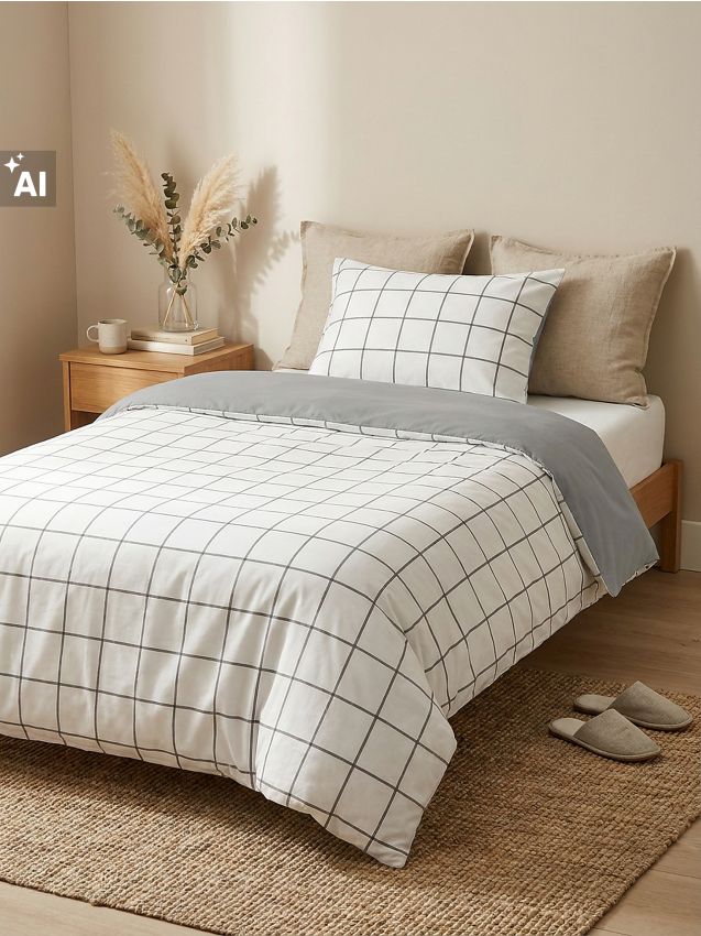 Sinsay - Set de lenjerie de pat cu model în carouri - gri-neutru