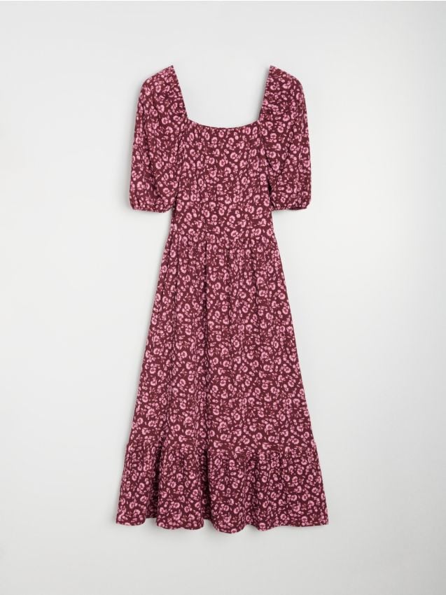 Sinsay - Fit and flare midi haljina sa zebra uzorkom i puf rukavima