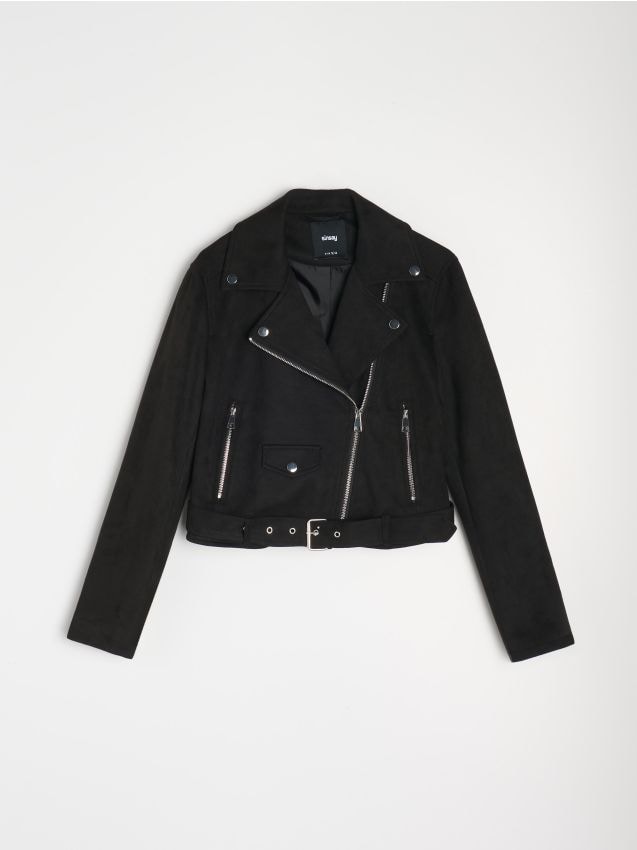 Sinsay - Motorkárska bunda s opaskom - čierna