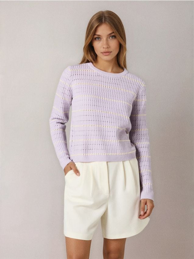 Sinsay - Pulover ajurat în dungi - lavand