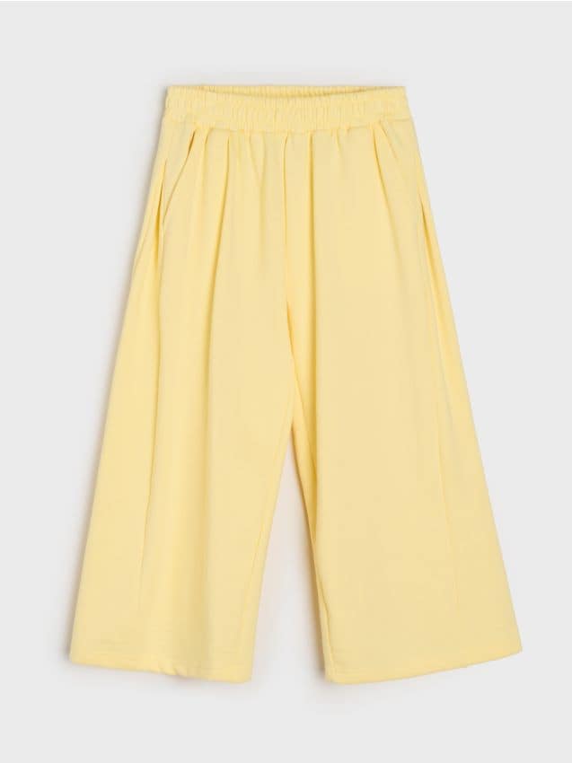 Sinsay - Pantaloni de trening wide leg cu fleece - galben-deschis