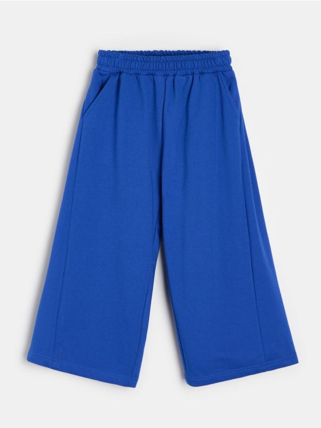 Sinsay - Spodnie dresowe wide leg z polarem - niebieski