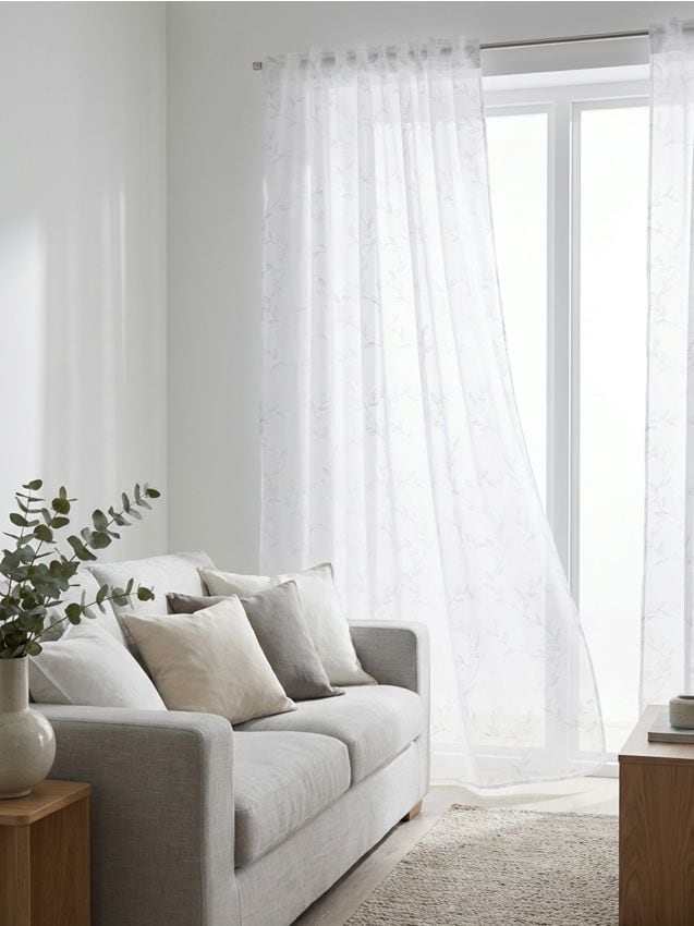 Sinsay - Draperie cu bandă de prindere, cu imprimeu de frunze de viță-de-vie - alb