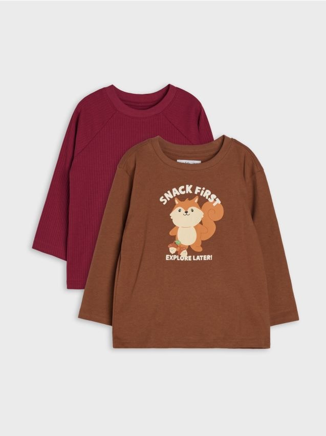 Sinsay - Tricouri din bumbac cu mânecă lungă și motiv veveriță 2 pack - maro