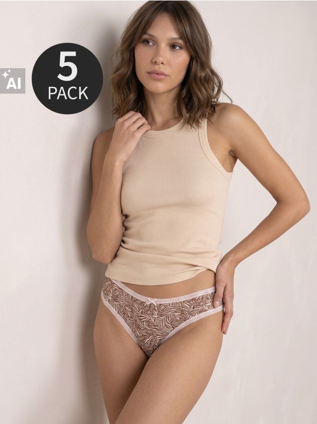 Sinsay - Chiloți brazilieni din bumbac cu motiv vegetal 5 pack - multicolor