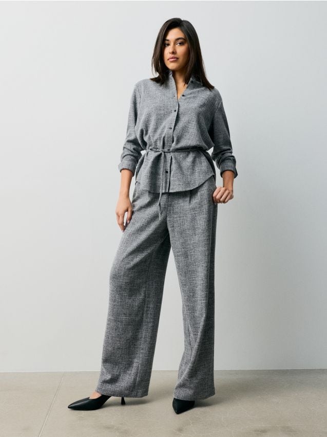 Sinsay - Pantaloni wide leg cu viscoză - gri-neutru