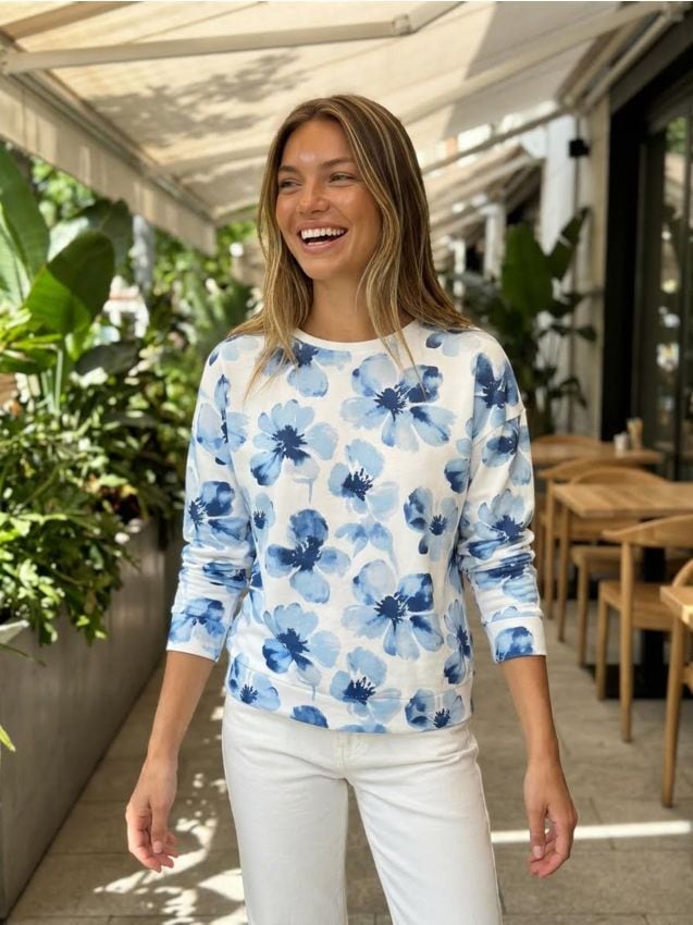 Sinsay - Sweter z wiskozą w kwiatowy wzór - niebieski