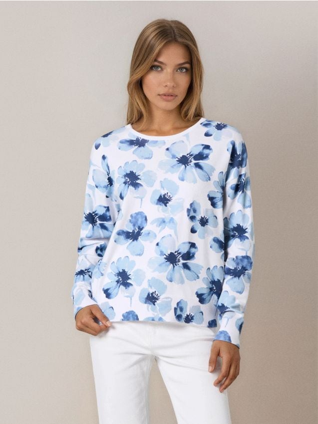 Sinsay - Sweter z wiskozą w kwiatowy wzór - niebieski