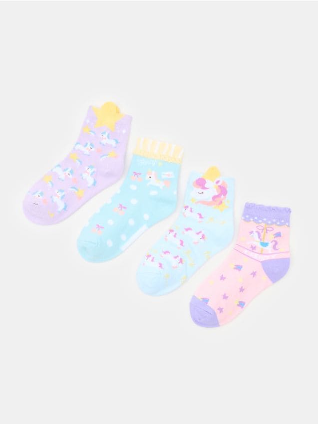 Sinsay - Șosete cu Print Unicorn 4 Bucăți - multicolor
