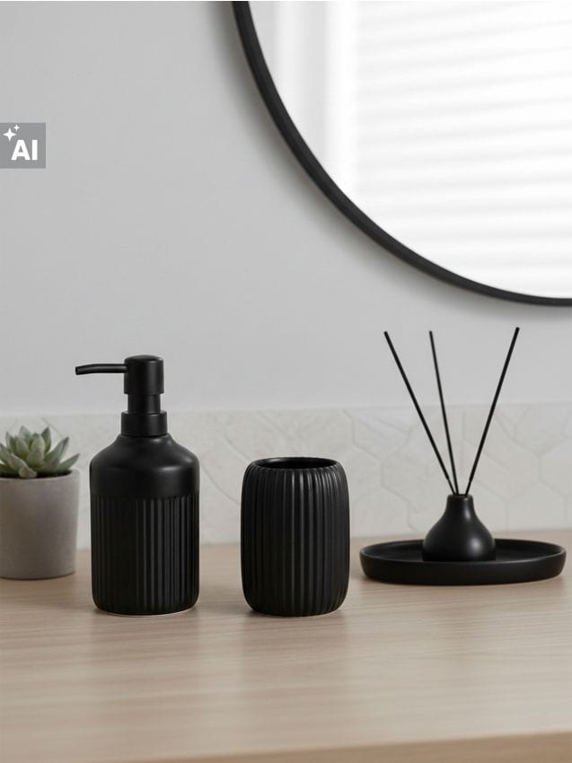 Sinsay - Set: Dispenser de săpun și pahar pentru periuțe - negru