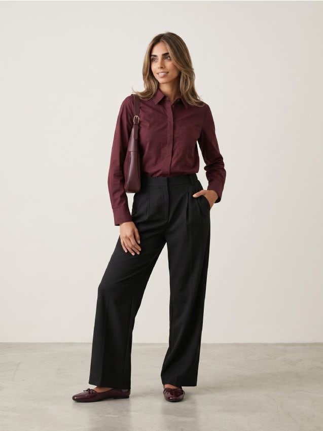 Sinsay - Pantaloni eleganți wide leg cu amestec de vâscoză - gri-închis