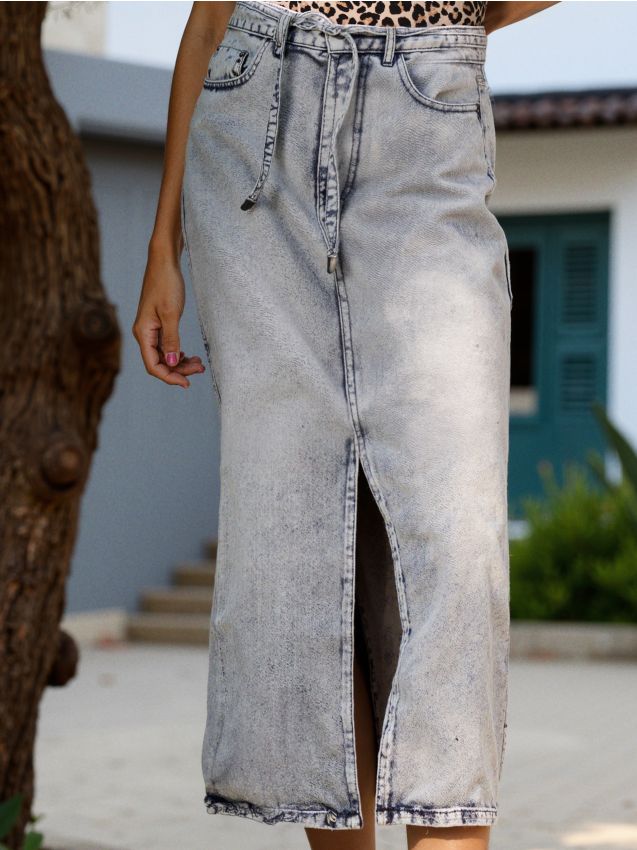 Fustă midi din denim, cu cordon - SINSAY