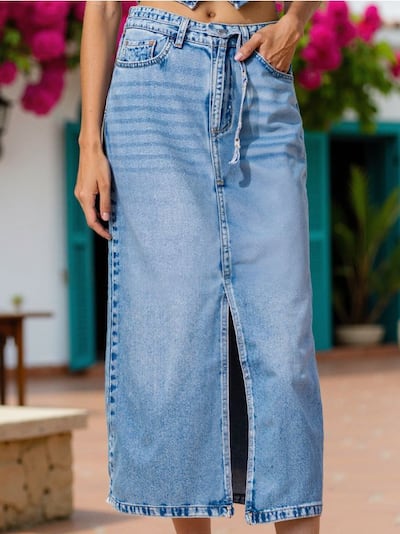 Jeans midi suknja s kaišem