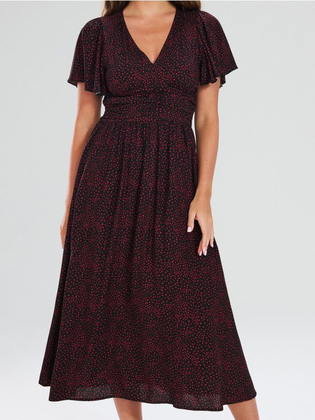 【BAON】25SS★ [BAONHAUS] Comne Banding Color Dot Midi SK SUKIENKA MIDI YOUR SECRET BURGUND | Ubrania, obuwie oraz