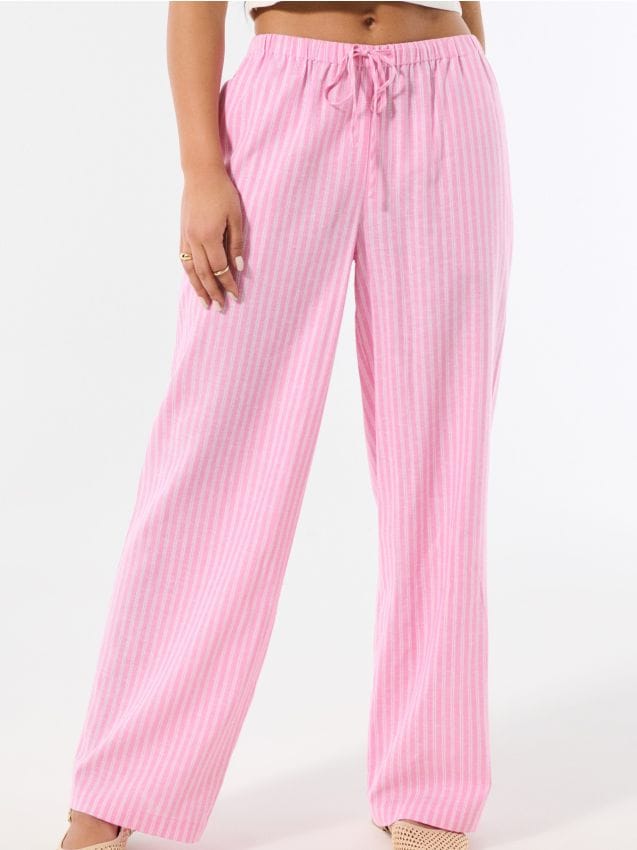 Bawełniane spodnie wide leg w paski - SINSAY