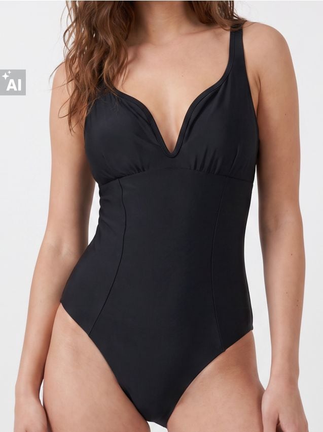 Sinsay - Costum de baie întreg cu cusături decorative - negru