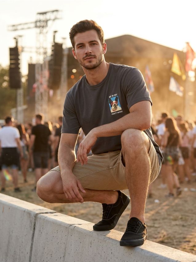 T-shirt in cotone con stampa di cane - steel blue