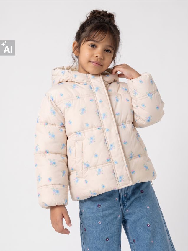 Sinsay - Geacă puffer cu motiv floral - crem
