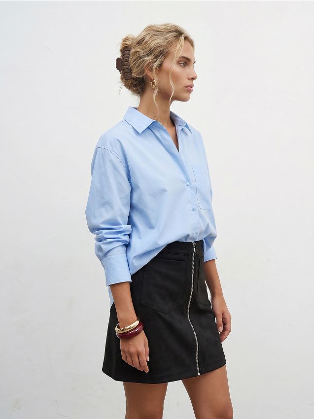 Camicia a righe con misto cotone - blu pallido