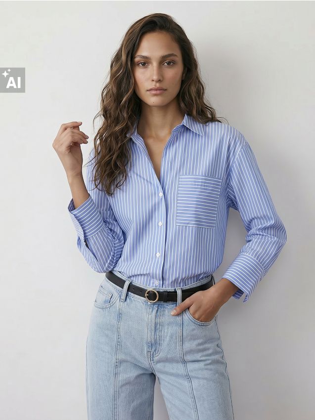 Sinsay - Cămașă oversize cu buzunar și model în dungi - light blue
