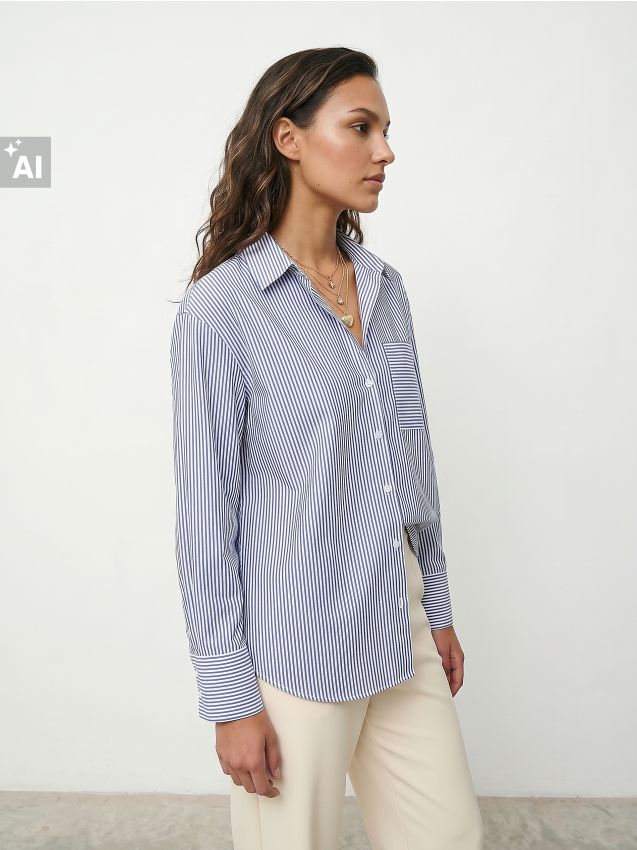 Sinsay - Cămașă oversize cu buzunar și model în dungi - multicolor