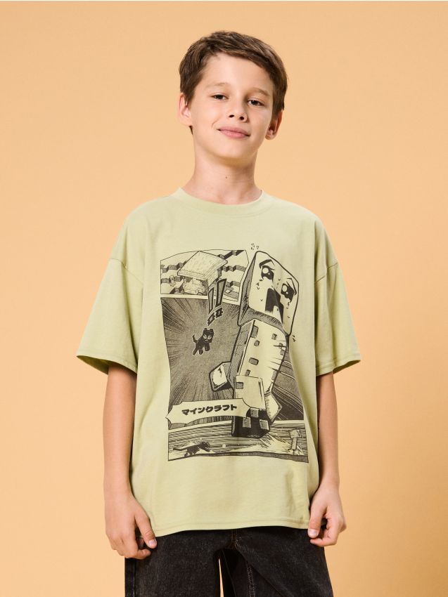 Sinsay - Oversize tričko Minecraft - green spruce