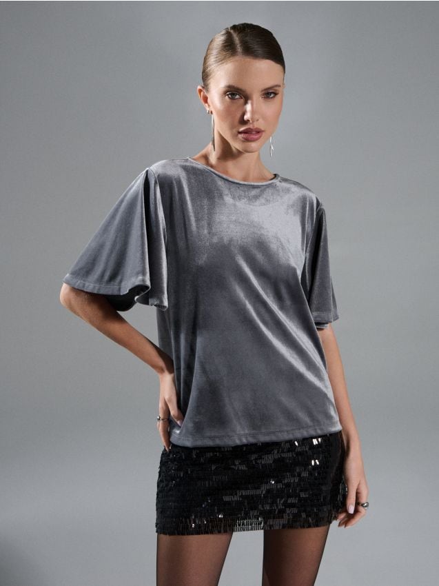 Sinsay Sinsay - Μπλουζάκι με κοντό μανίκι - ασημι