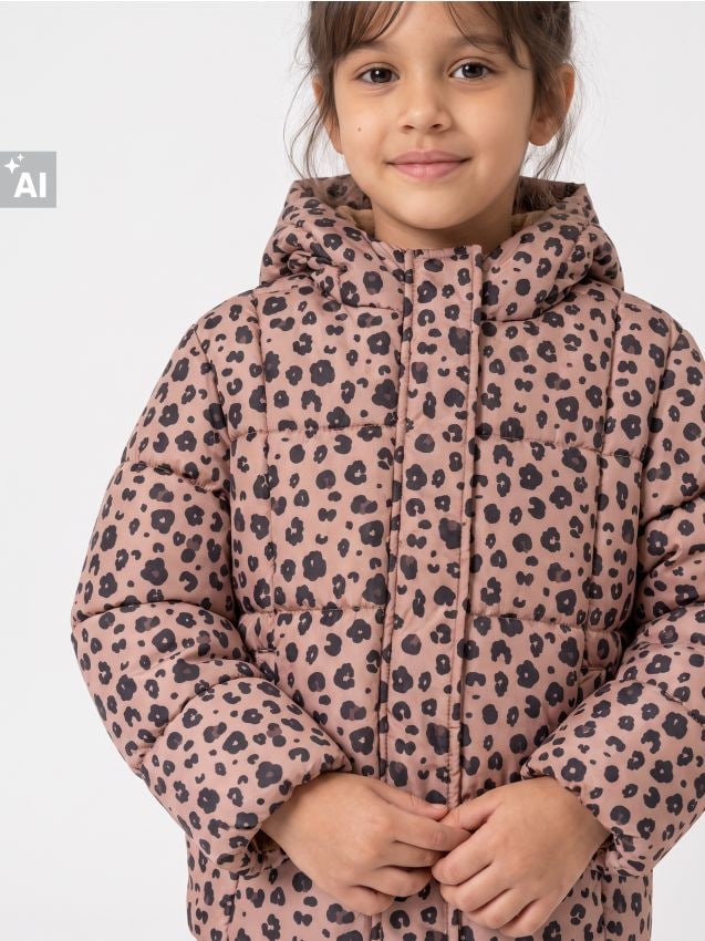 Sinsay - Geacă Puffer Matlasată Cu Glugă Cu Print Leopard - bej
