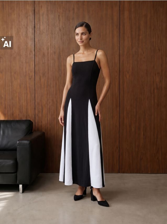 Sinsay - Rochie maxi din viscoză cu bretele subțiri și panouri contrastante - multicolor
