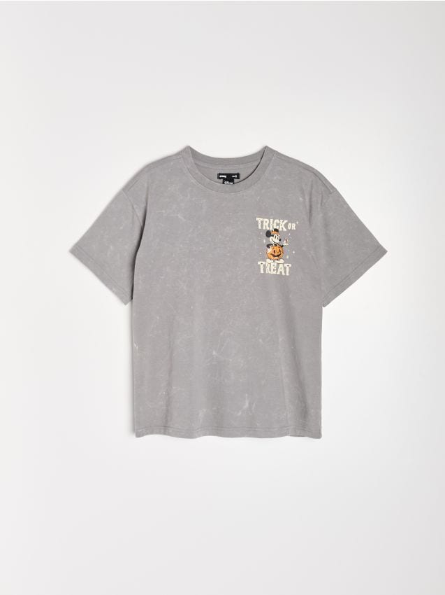Sinsay - Tricou din bumbac cu motiv de Halloween Mickey Mouse - gri deschis