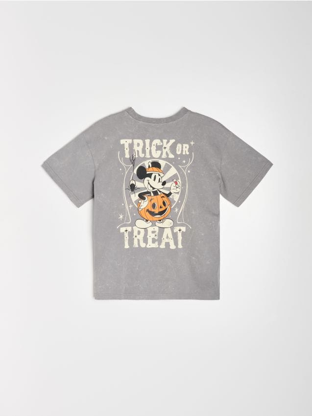 Sinsay - Tricou din bumbac cu motiv de Halloween Mickey Mouse - gri deschis