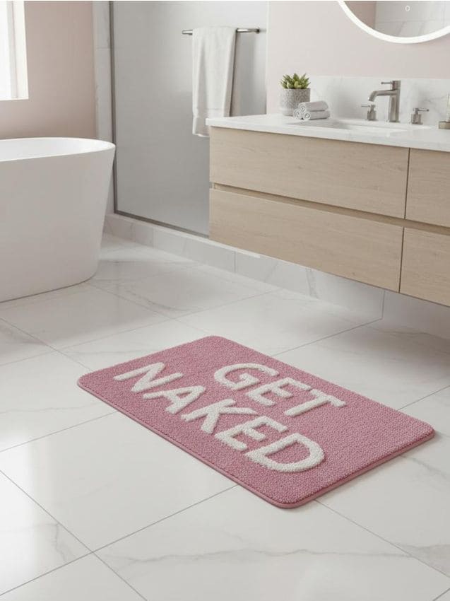 Sinsay - Covoraș de baie cu inscripție GET NAKED - roz-pastel