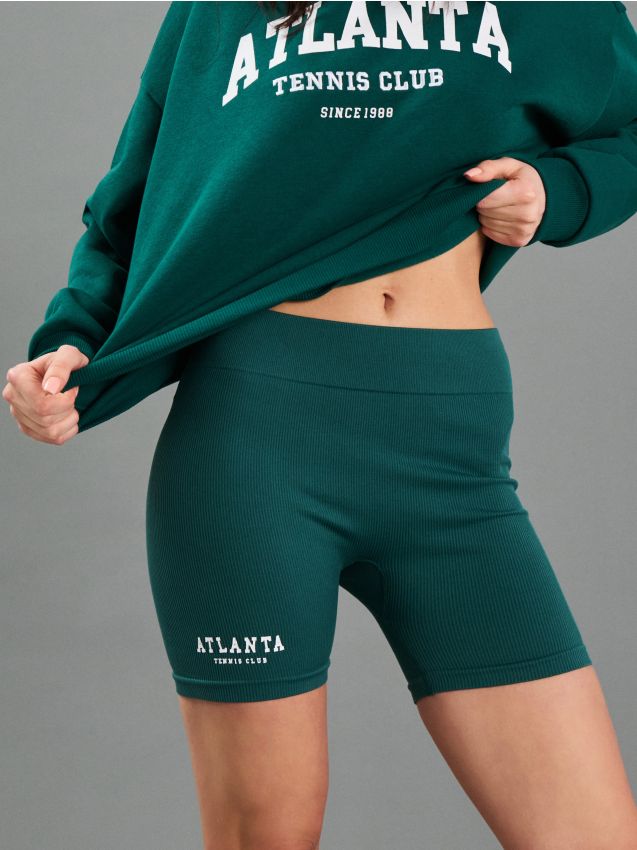 Sinsay - Colanți ciclist cu dungi și imprimeu Atlanta Tennis Club - albastru-verzui