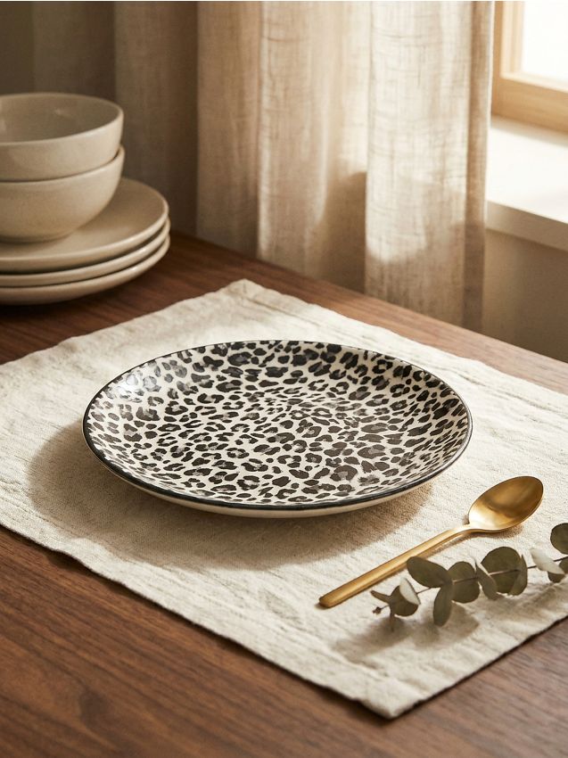 Sinsay - Farfurii ceramice cu imprimeu leopard 2 pack - negru