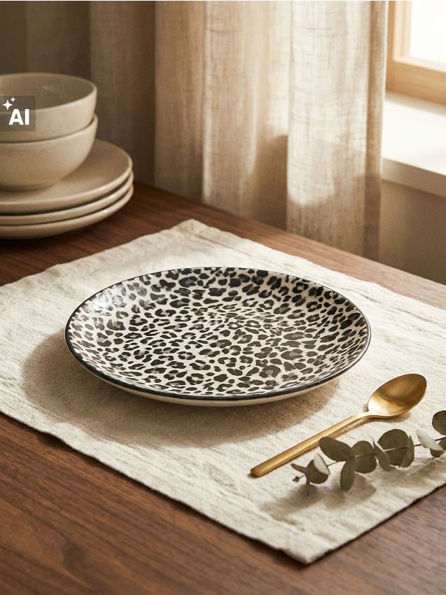 Sinsay - Farfurii ceramice cu imprimeu leopard 2 pack - negru