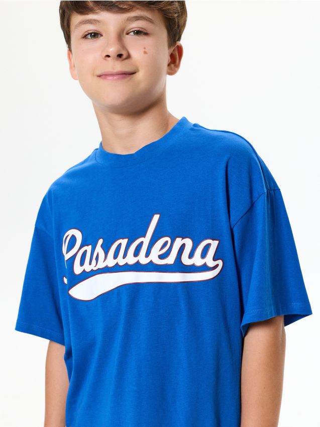 Sinsay - Tricou din bumbac cu inscripție Pasadena - albastru